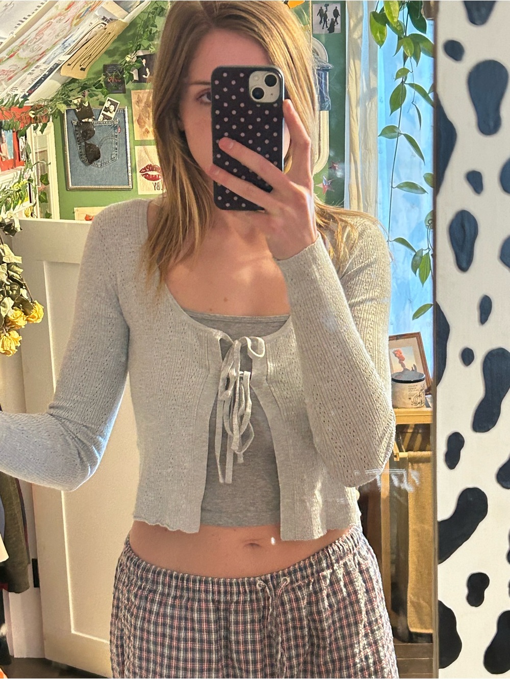 Garage Light Grey Eyelet Knit Crop Top
